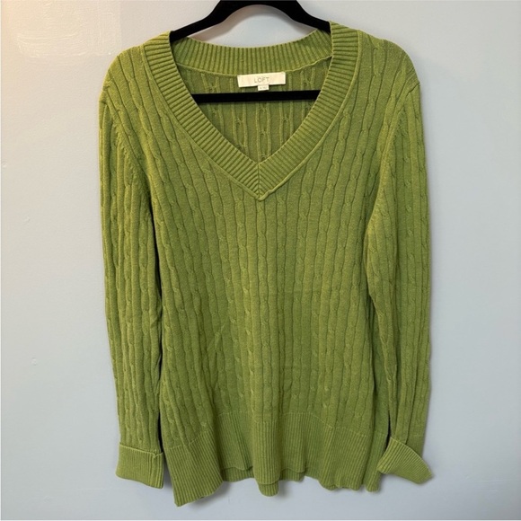LOFT Sweaters - LOFT Green V-Neck Cable Knit Sweater